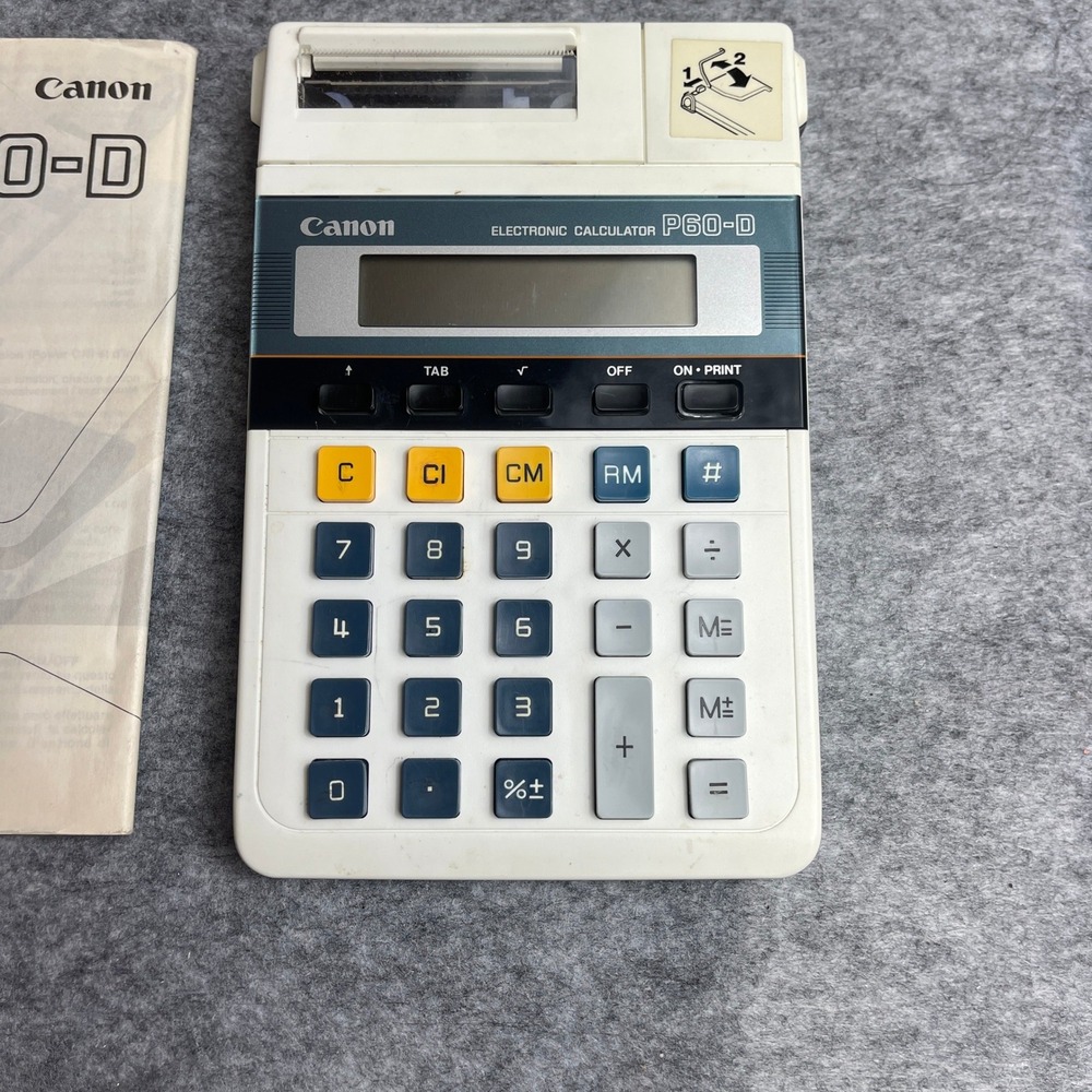 Canon P60-D Vintage Electronic Printing‎ Calculator Gray White Japan with Box - Picture 2 of 7